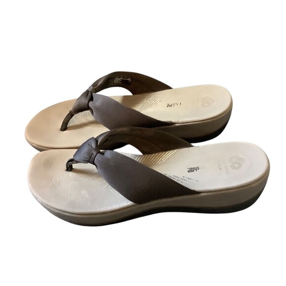 Clarks Cloudsteppers Cushion Soft Arla Kaylie Womens Sz 10 Black Wedge Sandals - Picture 1 of 6